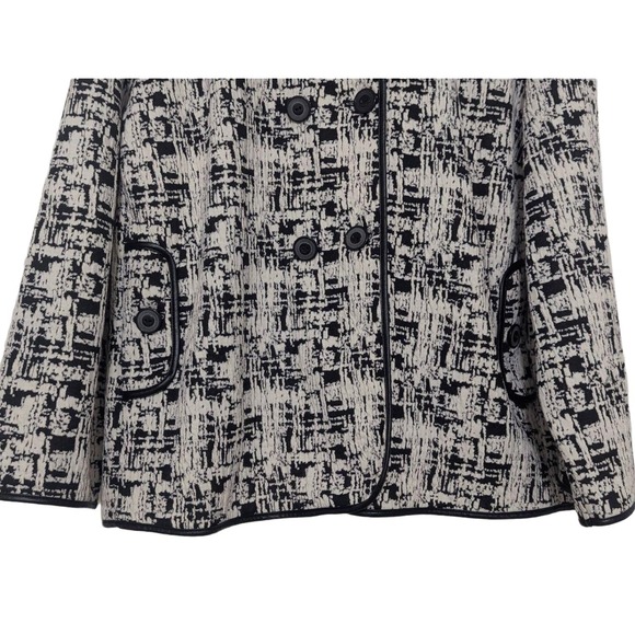 NWT Chico's Womens 4 Black White Leather Trim Double Breasted Blazer - Picture 3 of 13